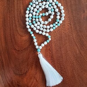White and Grey Howlite Mala Necklace